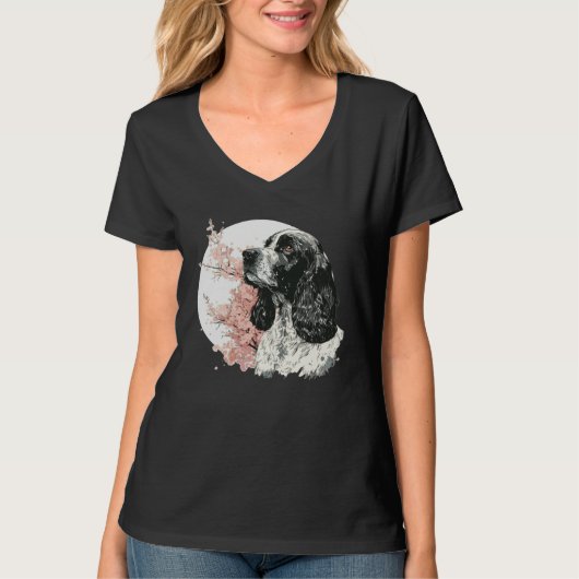 English Cocker Spaniel Cherry Blossom Dog Japanese T-shirt (Voorkant)