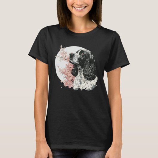 English Cocker Spaniel Cherry Blossom Dog Japanese T-shirt (Voorkant)