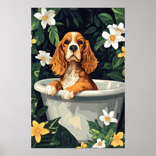 English Cocker Spaniel In Bathtub Poster, Funny Poster (Voorkant)