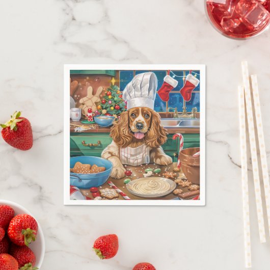 English Cocker Spaniel Kerstbakken: Kerstmis Servet (Insitu)