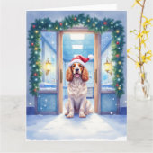 English Cocker Spaniel Nurse Station Santa Hat Kaart (Gele Bloem)