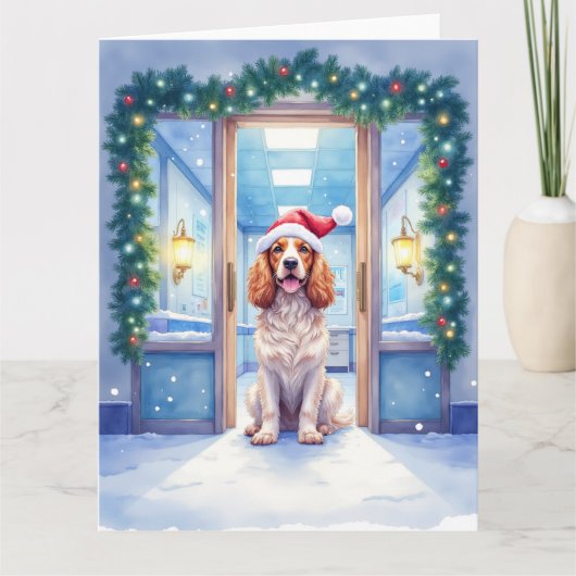 English Cocker Spaniel Nurse Station Santa Hat Kaart (Voorkant)