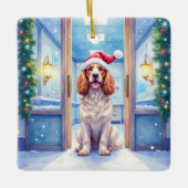 English Cocker Spaniel Nurse Station Santa Hat Keramisch Ornament (Voorkant)