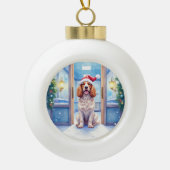 English Cocker Spaniel Nurse Station Santa Hat Keramische Bal Ornament (Voorkant)