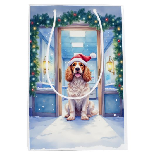 English Cocker Spaniel Nurse Station Santa Hat Medium Cadeauzakje (Voorkant)