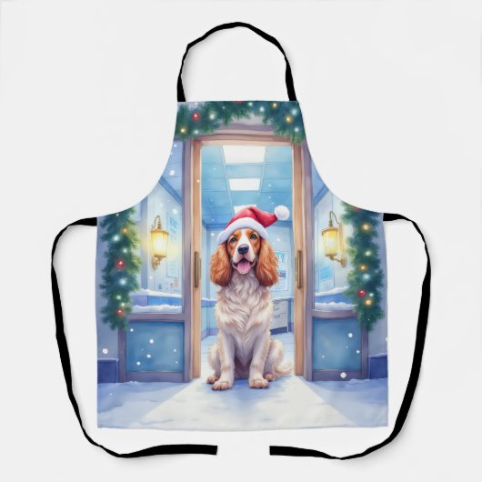 English Cocker Spaniel Nurse Station Santa Hat Schort (Voorkant)