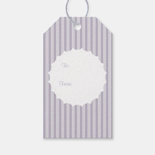 English Cottage Lilac Striped with Lace Doily Cadeaulabel (Voorkant)