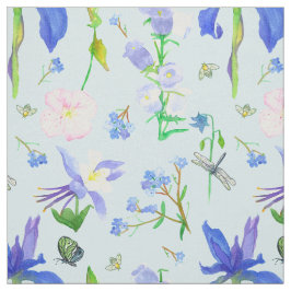 English Country Wildflowers Bees Blue Stof