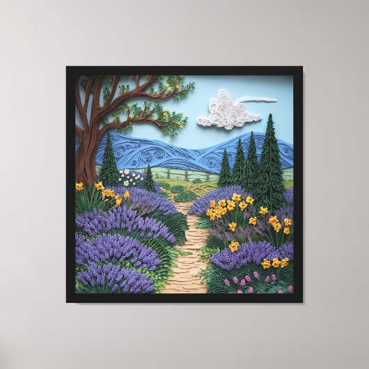 English Countryside with Daffodils and Lavender Canvas Afdruk (Voorkant)