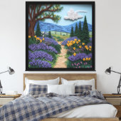 English Countryside with Daffodils and Lavender Canvas Afdruk (Insitu (Slaapkamer))