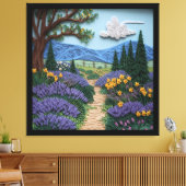 English Countryside with Daffodils and Lavender Canvas Afdruk (Insitu (Woonkamer))