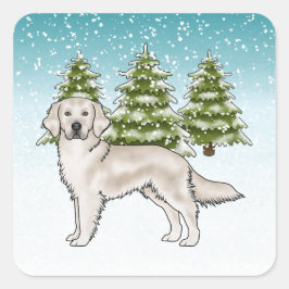 English Cream Golden Retriever Hond Blauwe Kerst Vierkante Sticker