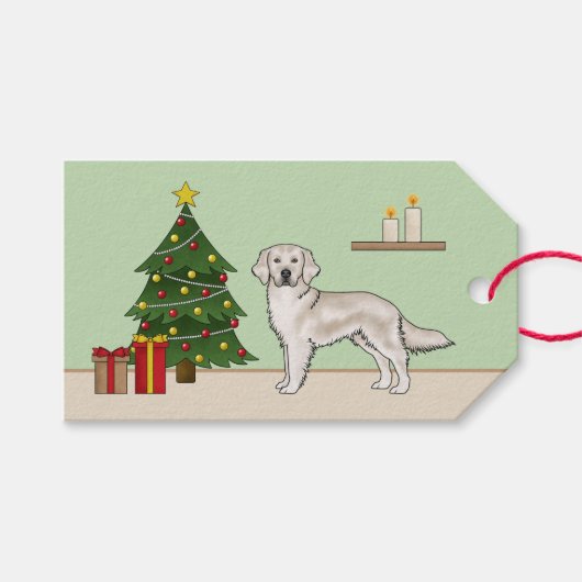 English Cream Golden Retriever Hond Kerstboom Cadeaulabel (Voorkant (Horizontaal))
