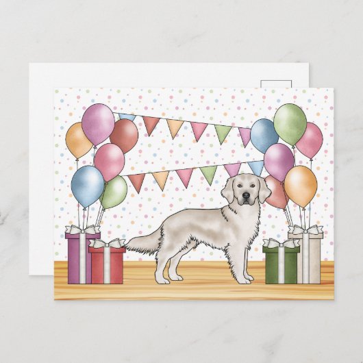 English Cream Golden Retriever Kleurrijke Verjaard Briefkaart (Voorkant / Achterkant)