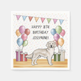 English Cream Golden Retriever Kleurrijke Verjaard Servet