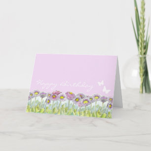English Daisies Butterfly Pastel Happy Birthday Kaart