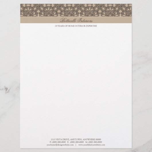 English Damask Letterhead Custom Briefhoofd (Voorkant)