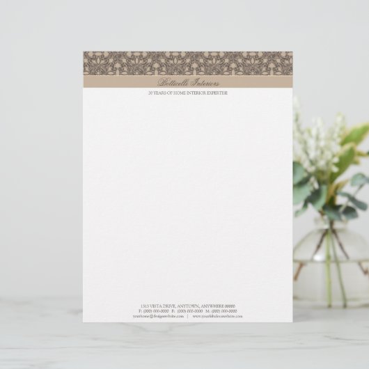 English Damask Letterhead Custom Briefhoofd (Staand voorkant)