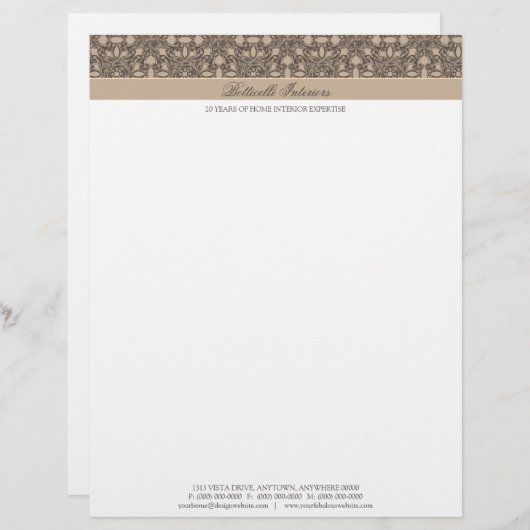 English Damask Letterhead Custom Briefhoofd (Voorkant / Achterkant)