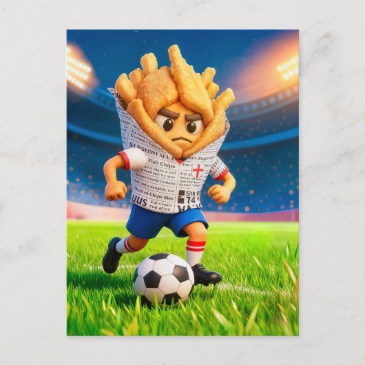 English fish and chips soccer player character briefkaart (Voorkant)