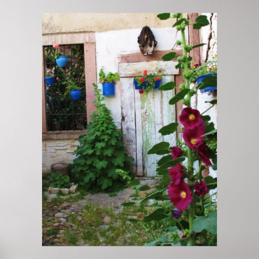 English Garden Hollyhocks en Flowers Poster (Voorkant)