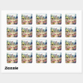 English Garden Landscape Vierkante Sticker (Vel)