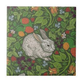 English Garden Rabbits Woodcut Tegeltje