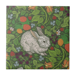 English Garden Rabbits Woodcut Tegeltje