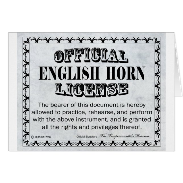 English Horn Licence (Voorkant Horizontaal)
