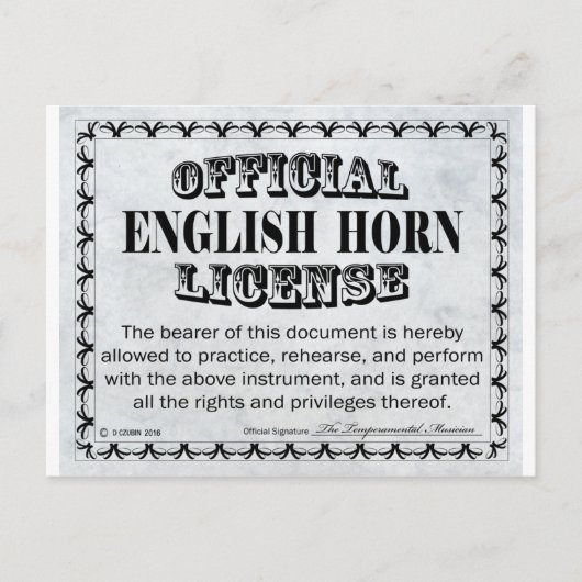 English Horn Licence Briefkaart (Voorkant)