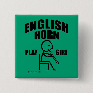 English Horn Play Girl Vierkante Button 5,1 Cm