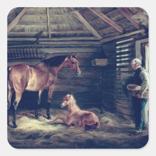 English Mare with her Foals, 1833 Vierkante Sticker (Voorkant)