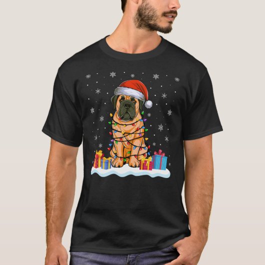 English Mastiff Dog Santa Hat Christmas Tree Light T-shirt (Voorkant)