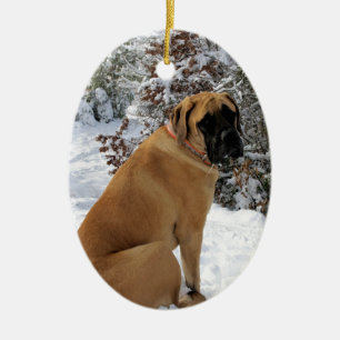 English Mastiff dog "Snow Pose" foto Keramisch Ornament