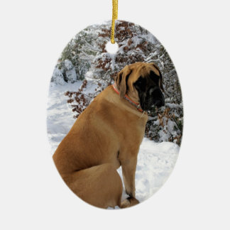 English Mastiff dog "Snow Pose" foto Keramisch Ornament