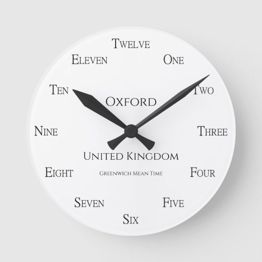 English Numbers Personalized Country Time Zone Ronde Klok (Voorkant)