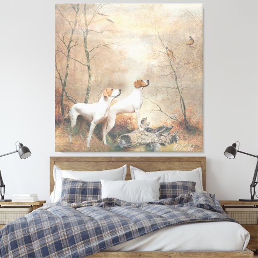 English Pointer jaagt op de fazanten Canvas Afdruk (Insitu (Slaapkamer))