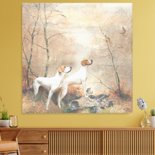 English Pointer jaagt op de fazanten Canvas Afdruk (Insitu (Woonkamer))