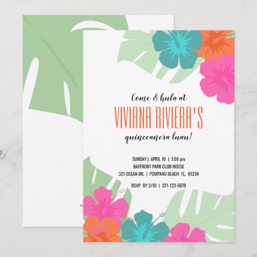 ENGLISH quinceañera TROPICAL LUAU heldere bloemen Kaart (Voorkant / Achterkant)