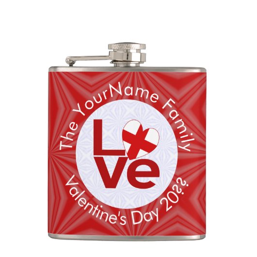 English Red LOVE Flag gepersonaliseerd Heupfles (Voorkant)