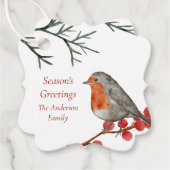 English Redborst Robin Bird Holiday Kerstmis Bedankjes Labels (Voorkant)