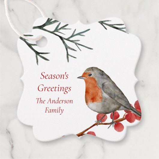 English Redborst Robin Bird Holiday Kerstmis Bedankjes Labels (Voorkant)