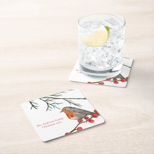 English Redborst Robin Bird Holiday Kerstmis Kartonnen Onderzetters (Insitu)