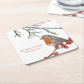 English Redborst Robin Bird Holiday Kerstmis Kartonnen Onderzetters (Schuin)