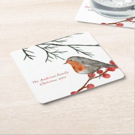 English Redborst Robin Bird Holiday Kerstmis Kartonnen Onderzetters