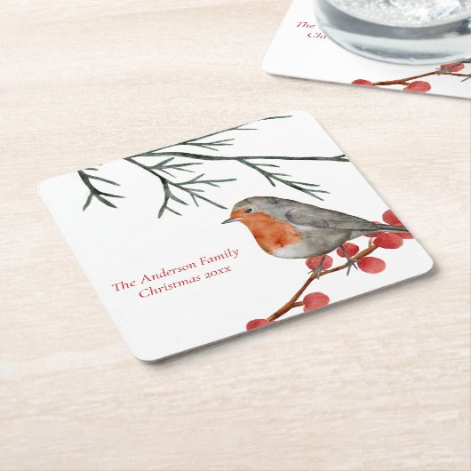 English Redborst Robin Bird Holiday Kerstmis Kartonnen Onderzetters (Schuin)