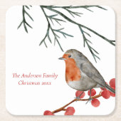 English Redborst Robin Bird Holiday Kerstmis Kartonnen Onderzetters (Voorkant)