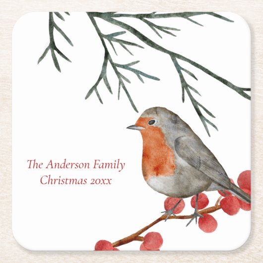 English Redborst Robin Bird Holiday Kerstmis Kartonnen Onderzetters (Voorkant)