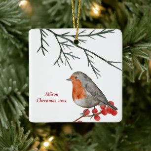 English Redborst Robin Bird Holiday Kerstmis Keramisch Ornament