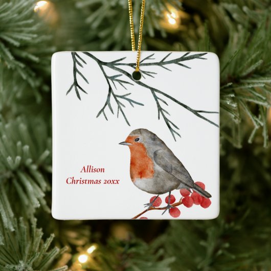 English Redborst Robin Bird Holiday Kerstmis Keramisch Ornament (Boom)